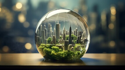 1 Capture a stunning image of a glass globe overlooking a bustling green energy marketplace, where vendors showcase innovative products and technologies