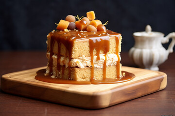 Delicious Caramel Cake on Display - Created with Generative AI Tools