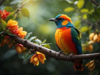 Fototapeta premium A bird sitting on a tree branch 