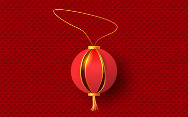 Hanging red and gold paper lantern. 3D decor for the Chinese New Year and lantern festival - 646052523