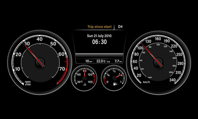 Car dashboard speed meter technology design modern futuristic on black background vector