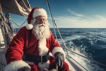 Santa Claus sailing. AI generative art