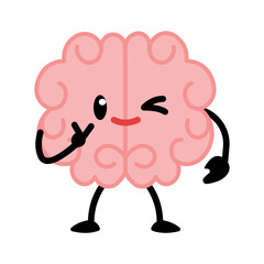 Cartoon brain character illustration. Funny cartoon brain character drawing set. Smart brain with lightbulb, sleeping, farting, thinking, training and dead. Cute vector hand drawn illustration.