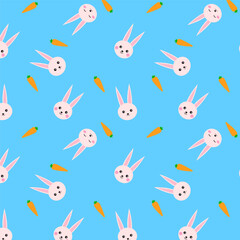 Rabbit and carrot  seamless pattern.Cute bunny repeat pattern.Easter background.Vector graphic illustration wallpaper.