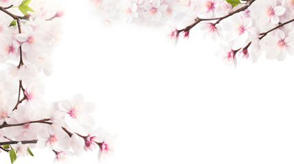Obraz na płótnie Canvas Background decorated with white cherry blossom trees, Generative AI