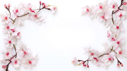Background decorated with symmetrical cherry blossoms, Generative AI