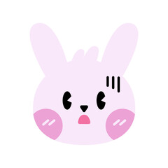 Cute Rabbit Face Emoticons Set. Happy, Angry, Crying, Love and Sleeping Cute Faces.