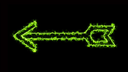 red arrow pointing to side and moving on green screen background