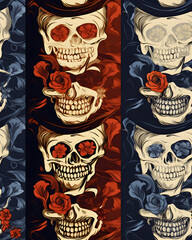 skulls and bones AI generated seamless pattern texture