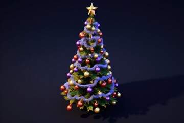 painted Christmas tree is decorated with Christmas tree decorations