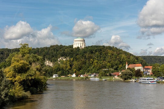 View from Kelheim at river danube with liberation hall in the background