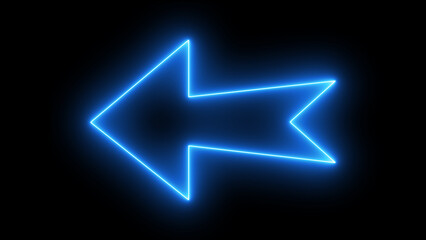 blue color arrow points to the left. Flashing neon icon to the. left neon arrow.