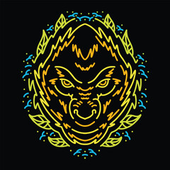 Colorful Monoline Monkey Vector Graphic Design illustration Emblem Symbol and Icon