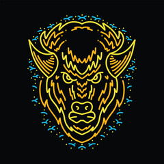 Colorful Monoline Bull Vector Graphic Design illustration Emblem Symbol and Icon