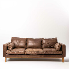 Brown leather sofa with the white background