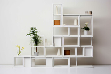 Modern white storage and decorative shelf in the living room