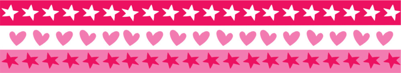 Seamless pattern design with pink and white cute hearts and stars. Can be used for baby clothes, bedding, wallpaper, wrapping paper, nursery decor.