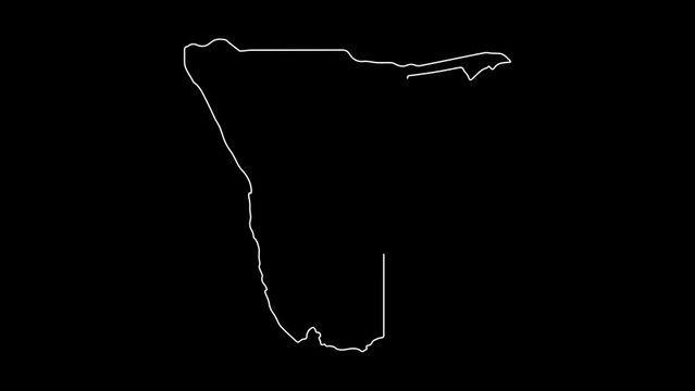Namibia map animation line. Black line animation letters drawing on a white background.