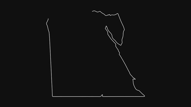Egypt map animation line. Black line animation letters drawing on a white background.
