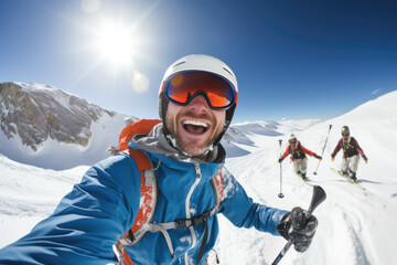 Fototapeta na wymiar Happy smiling skier on the mountain 