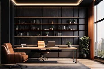 Modern office room of the senior management, in black theme
