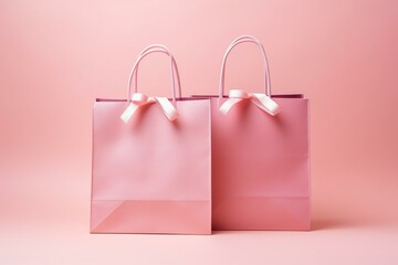 Two pink shopping bags on a light background for purchase and concept. Generative AI