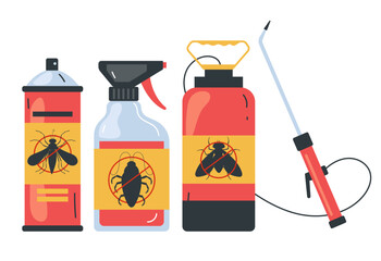 Pesticide pest bottle control insect insecticide spray concept. Vector graphic design illustration