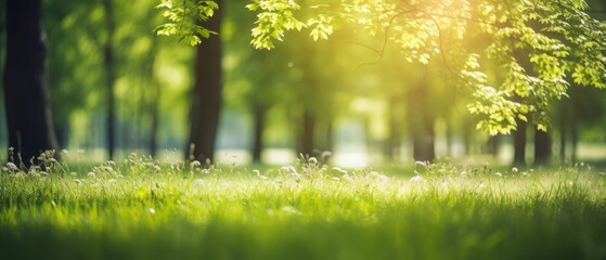 Summer Beautiful spring perfect natural landscape background, Defocused green trees in forest with...
