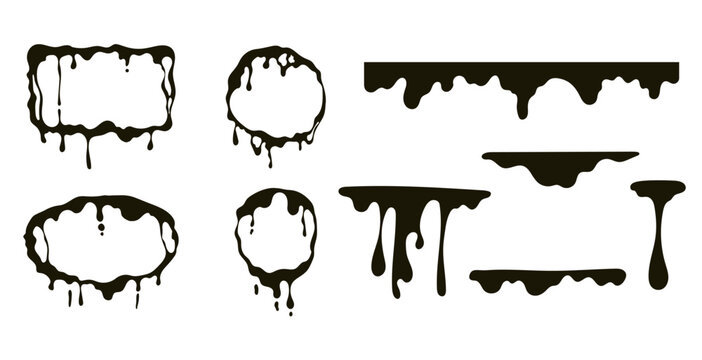Drip paint oil melt ink frame splash drop isolated concept. Vector graphic design illustration
