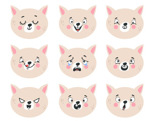 Fototapeta premium Cat face cute cartoon animal head emoticon emotion concept. Vector flat graphic design illustration