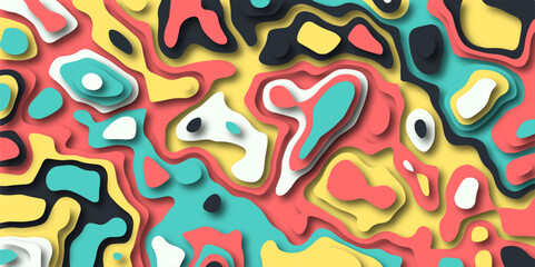paper cut 3d render topography abstract ,beautiful color palette colors, waves and layers, flat fiber structures, holes, macro texture digital art ,background for desktop, vector illustration