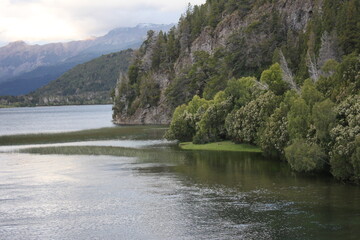 Fototapeta na wymiar Patagonia lake shore on overcast day