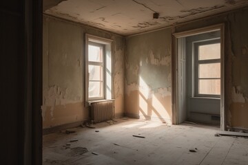 A vacant room with a bare wall. Generative AI