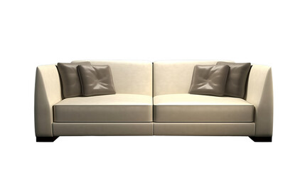 Fototapeta premium Beige modern large sofa isolated on transparent background, front view.