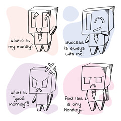 Businessman in different poses. Hand drawn sketch. Vector illustration.