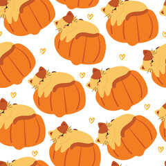 autumn seamless pattern with cartoon pumpkin and cat. cute fall autumn wallpaper for holiday theme, gift wrap paper