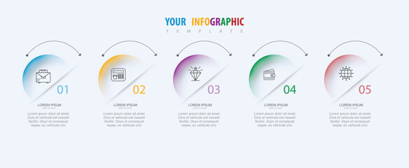 Infographic design elements for your business data with five circle options, part, steps, timelines or processes.