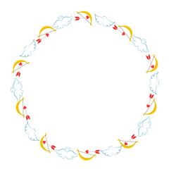bow, arrow and angel wings round frame
