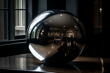 Reflective spherical object that distorts and reflects light in a captivating way. Generative AI