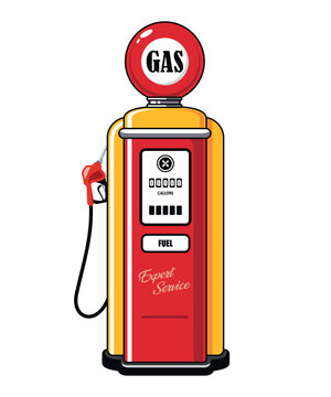 vector retro gas pump yellow and red color isolated on white background