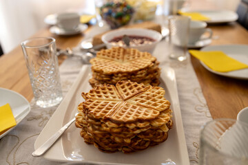 Vegan waffles on a table