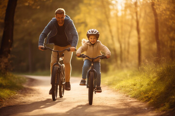Father and Child Cycling Together
