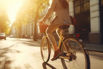 Zelfklevend Fotobehang Nostalgic Cyclist on a Charming Cobblestone Road © AIproduction