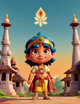 Cute indian cartoon child character with national costume of India colorful 3d character