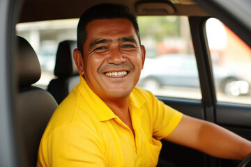 Smiling Taxi Driver Ready to Serve