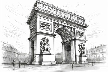 Sketch of triumph arch in Paris. Generative AI