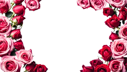 Gordijnen ピンク色の薔薇の花のフレーム　真ん中にコピースペース(背景透過)アルファチャンネル付png 招待状、挨拶状、ウェディング カード © anmitsu