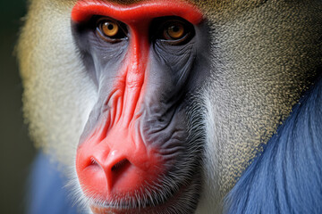 Mandrill (Mandrillus sphinx) monkey face - obrazy, fototapety, plakaty