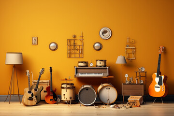room housing various musical instruments,3d rendering - obrazy, fototapety, plakaty