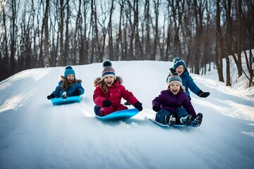 children playing in snow Generated Ai